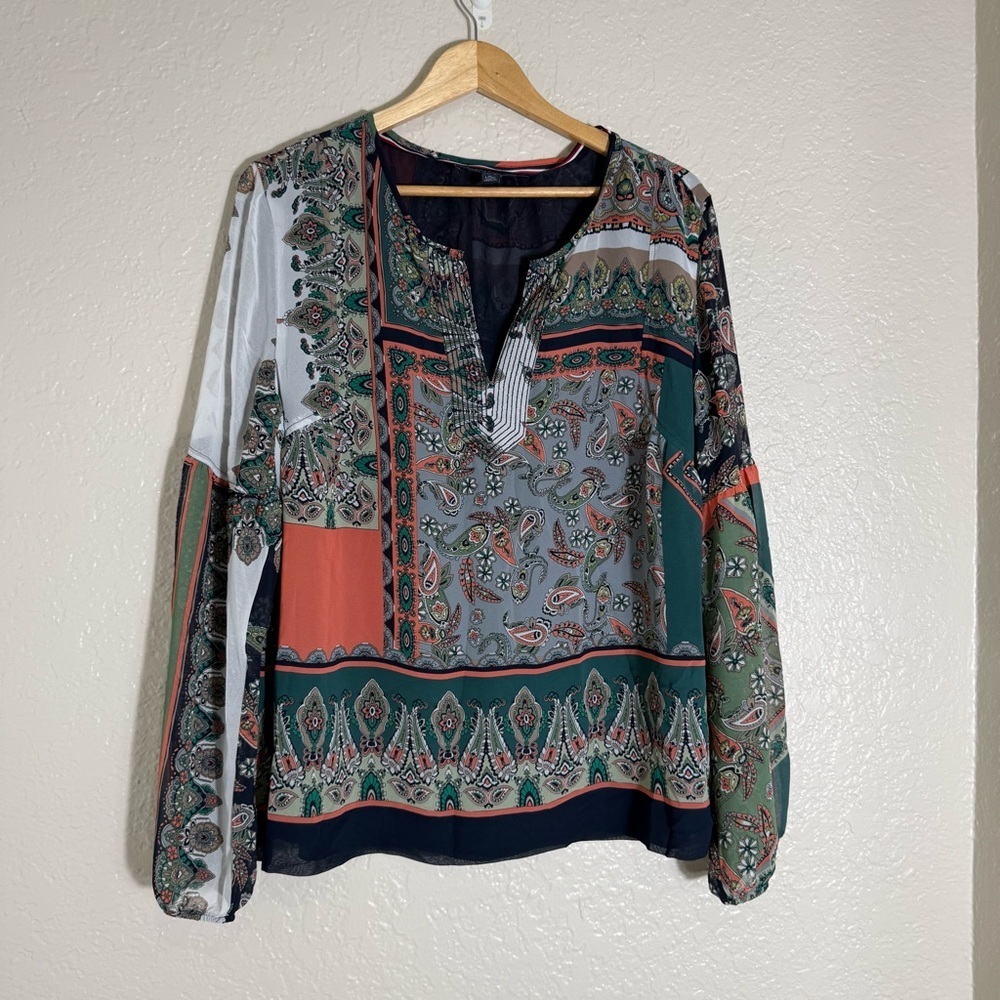 Tommy Hilfiger Patchwork Floral Paisley Print Tunic Blouse Size XL Preppy Boho - Picture 3 of 8